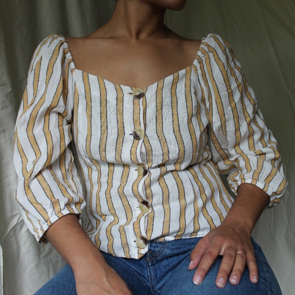 Forever 21 Tops - Forever 21 Striped Linen Puff Sleeve Top